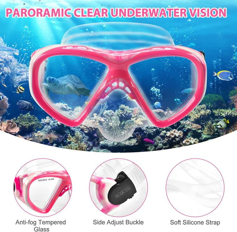 ACQCES Kids Snorkel Set Dry Top Snorkeling Gear for Kids Youth Boys Girls Junior Age 5-15,Tempered Glass Swimming Diving Mask and Snorkel Set 180 Degree Panoramic View - Image 4